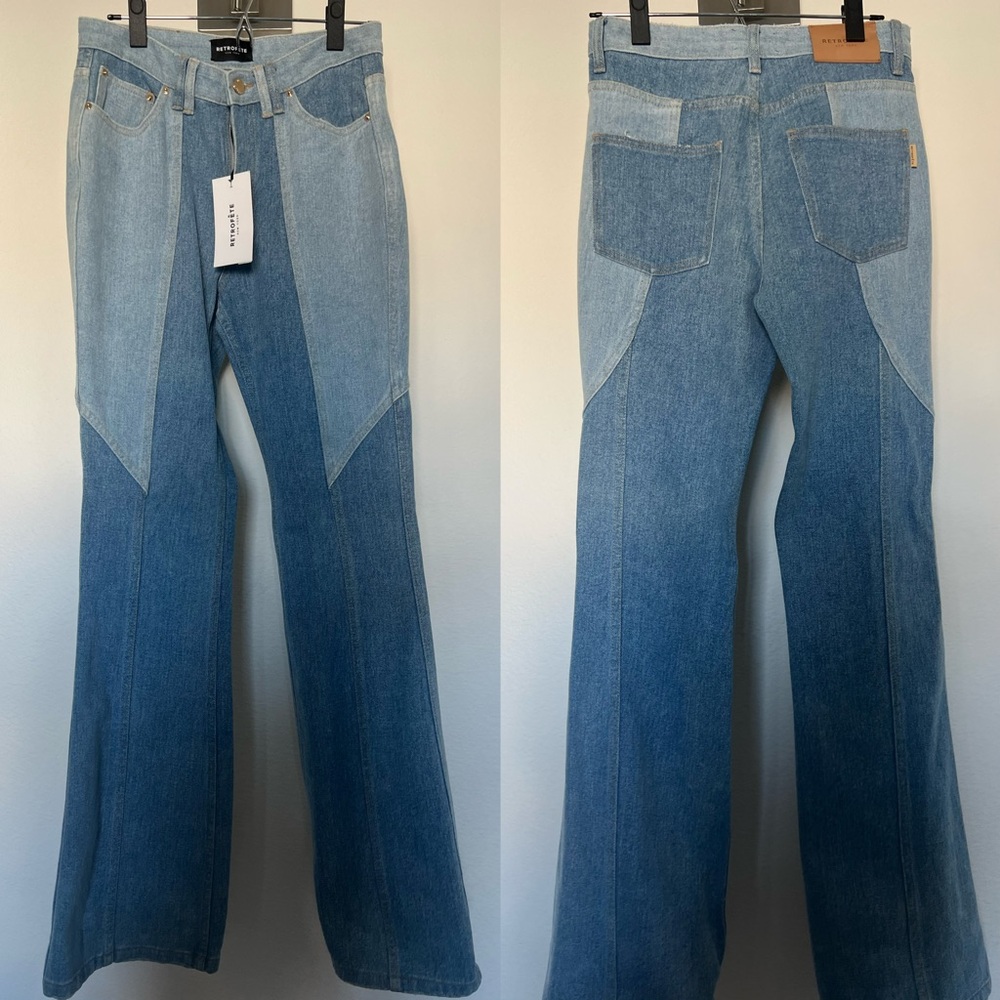 Retrofete Women's Flare Jeans in Light and Dark Blue